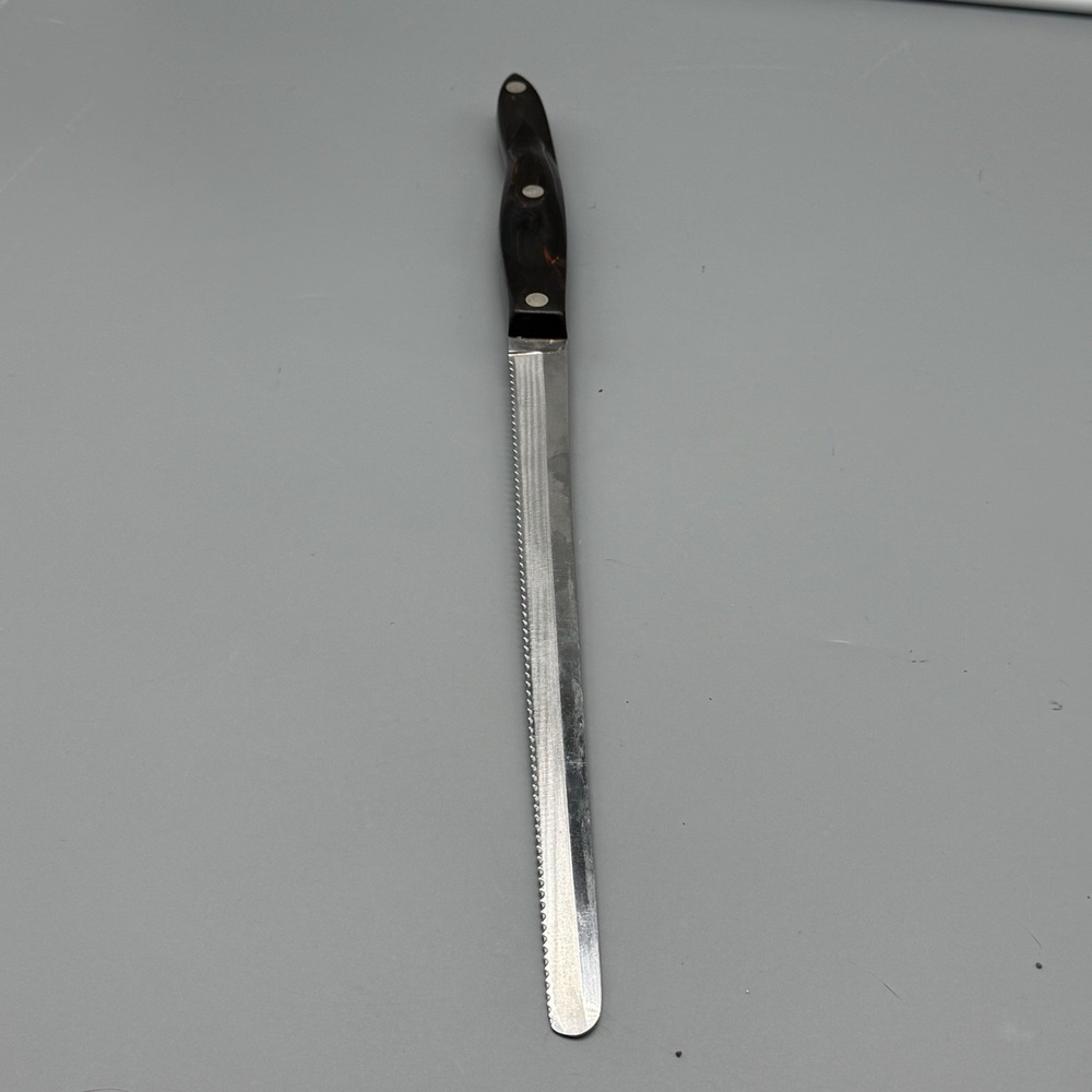 Vintage Cutco Serrated Bread Slicing Knife Dark Marbled Handle 3 Rivet USA